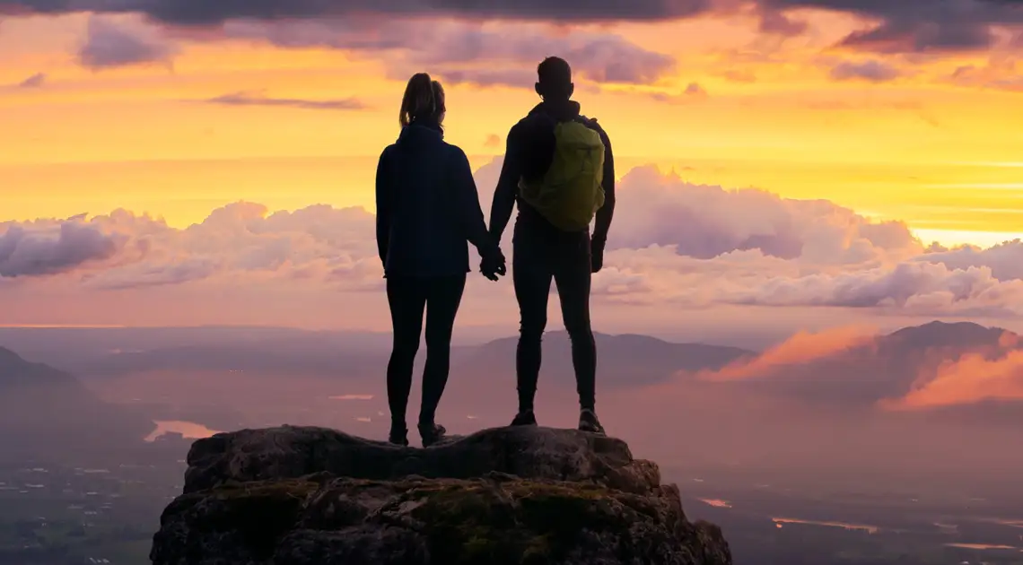 pareja esperanzada mira al horizonte